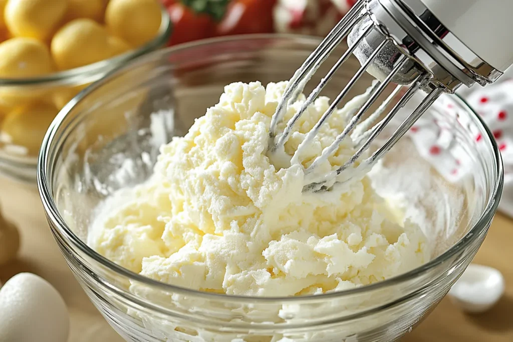 Softened butter being mixed with sugar	