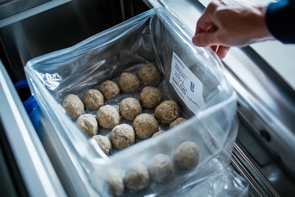 Cookie dough balls in a freezer-safe bag	