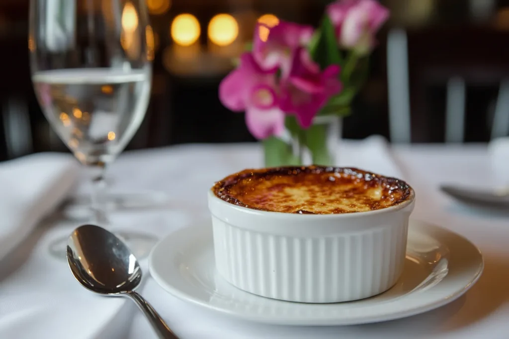 Classic crème brûlée with caramelized sugar crust