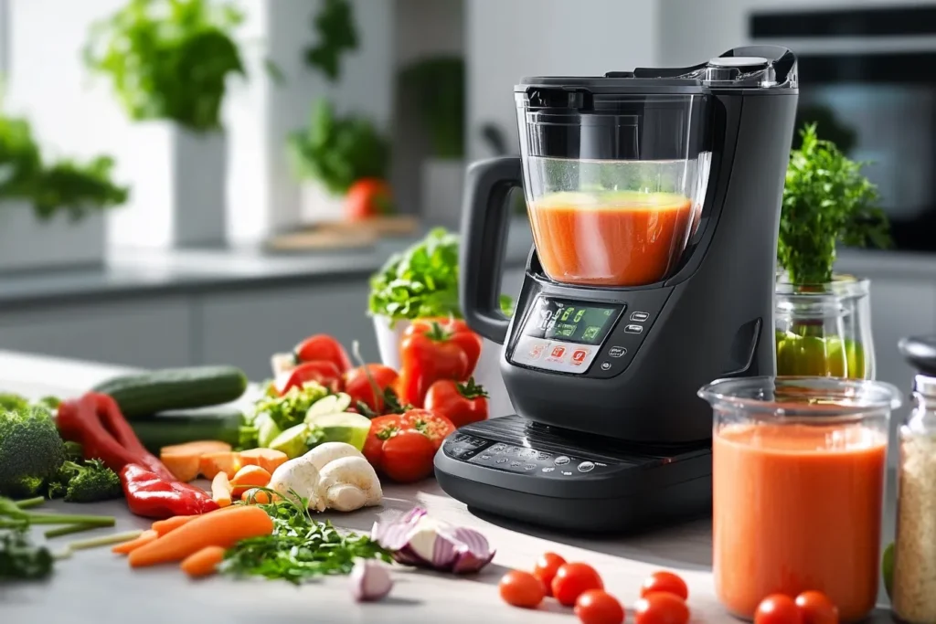 Versatile soup maker preparing soup, smoothies, and sauces