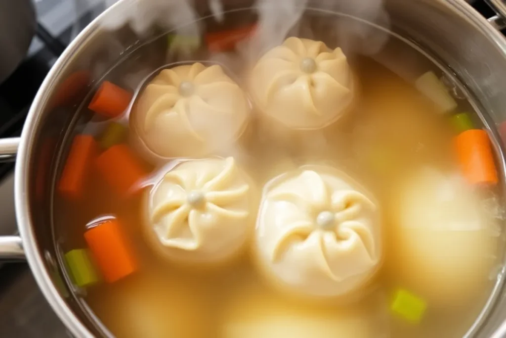 Dumplings being boiled	