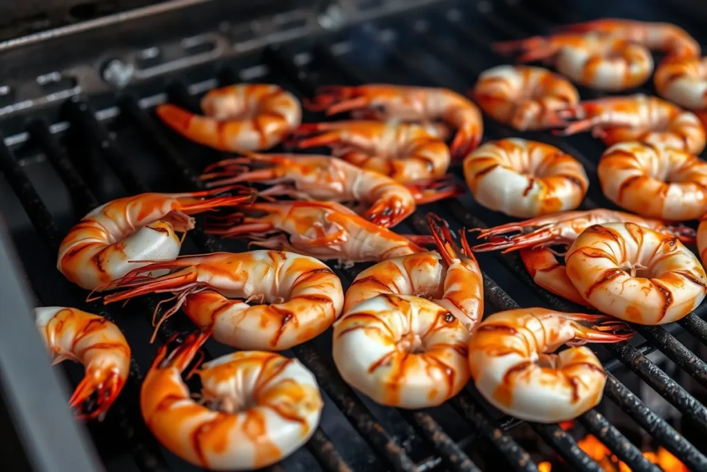 Grilled shrimp on barbecue