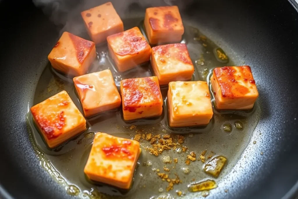 Pan-frying salmon bites	