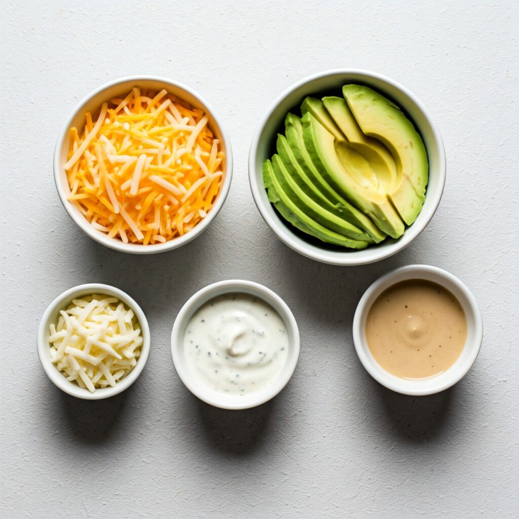 Toppings and dressings for burger bowls