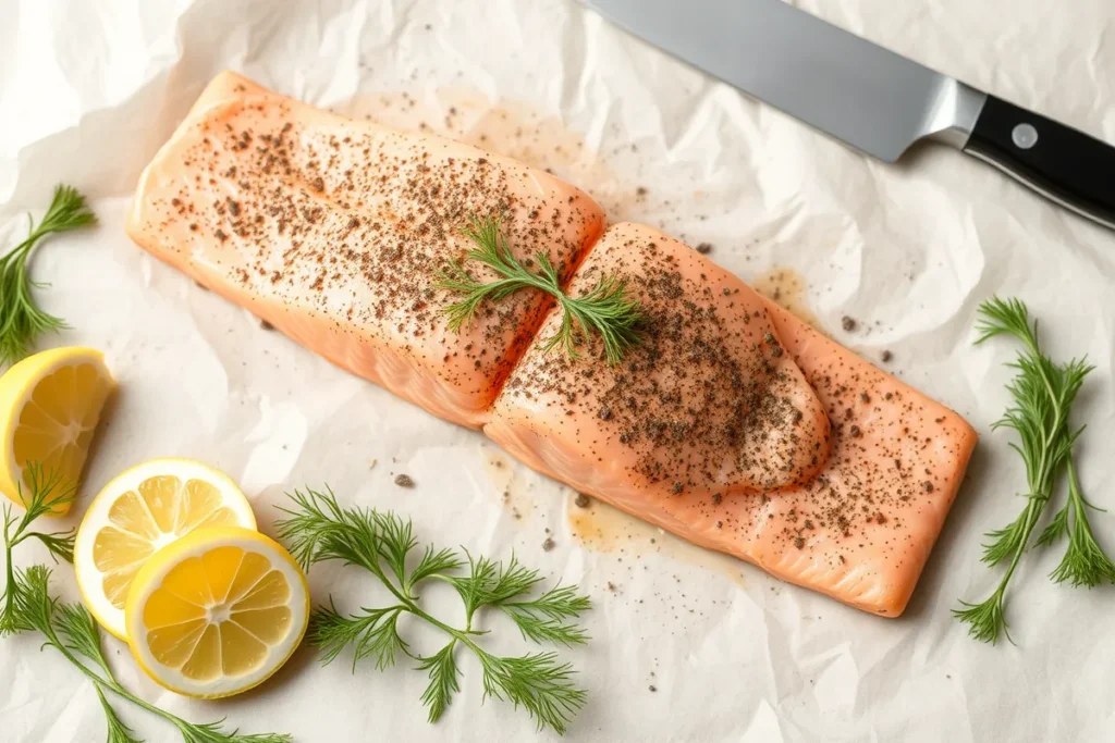 Preparing salmon after soaking	