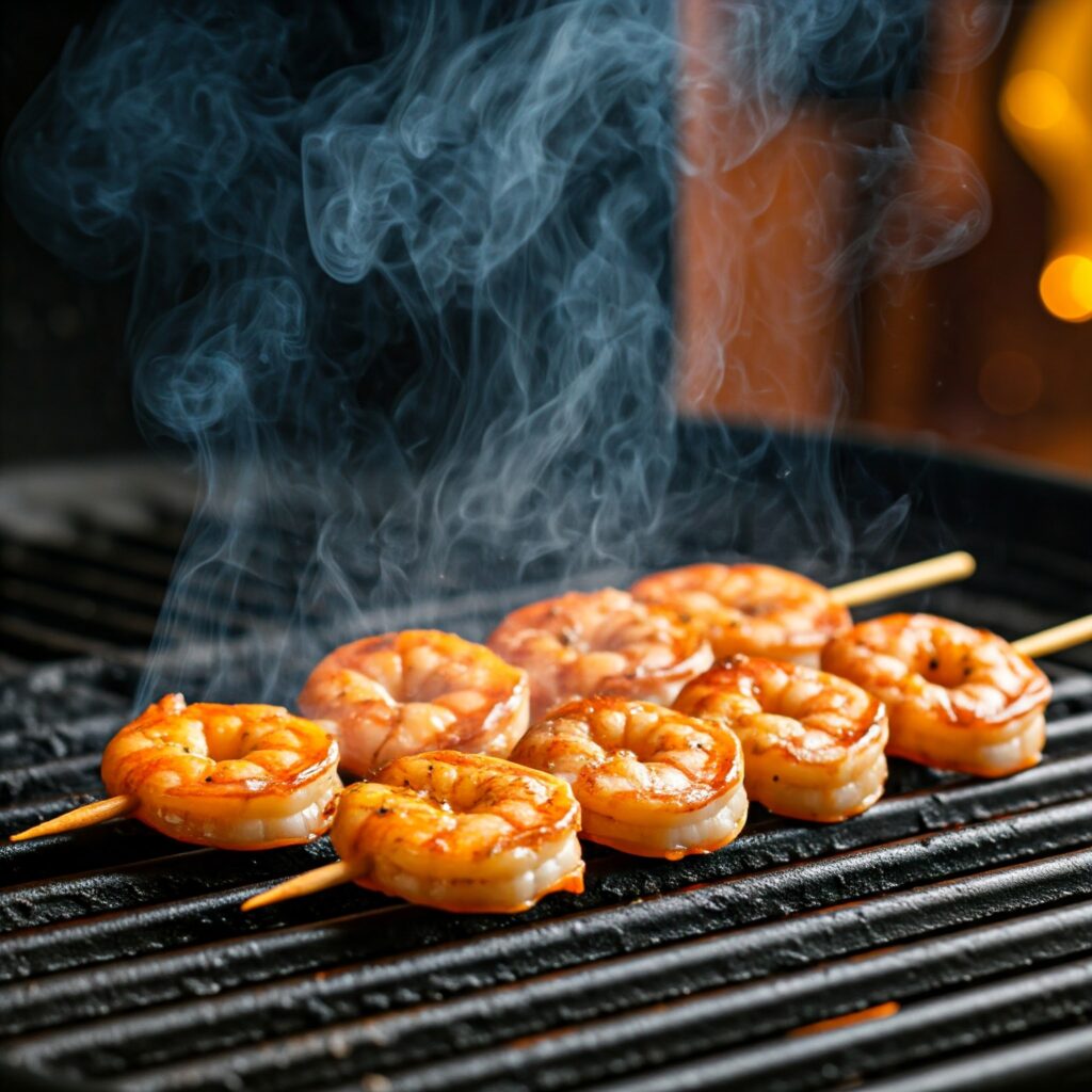 Grilling BBQ shrimp	