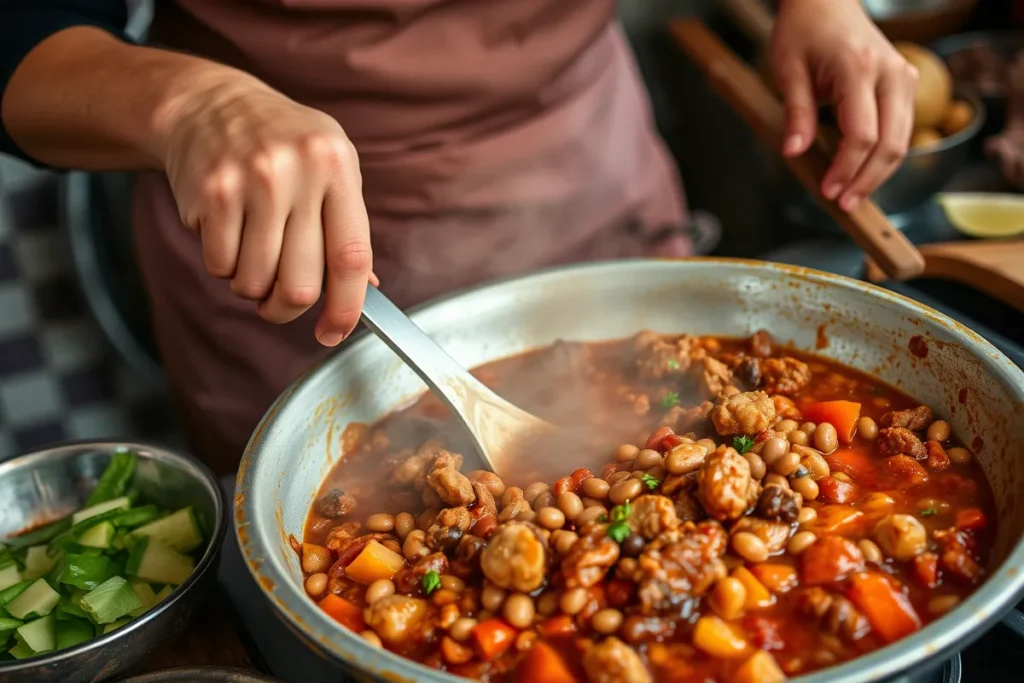 Preparing calico beans ingredients	