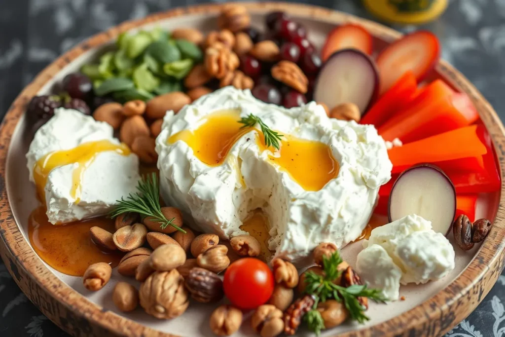 Cottage cheese variety on a platter	