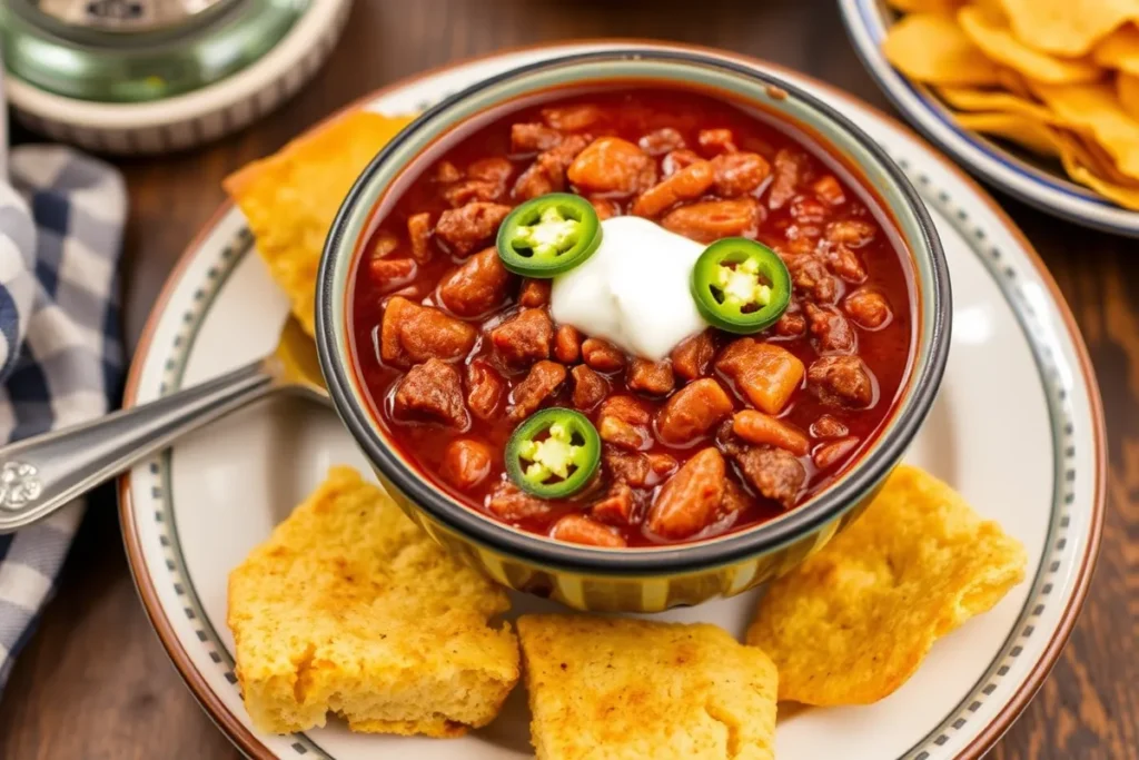 Serving venison chili	