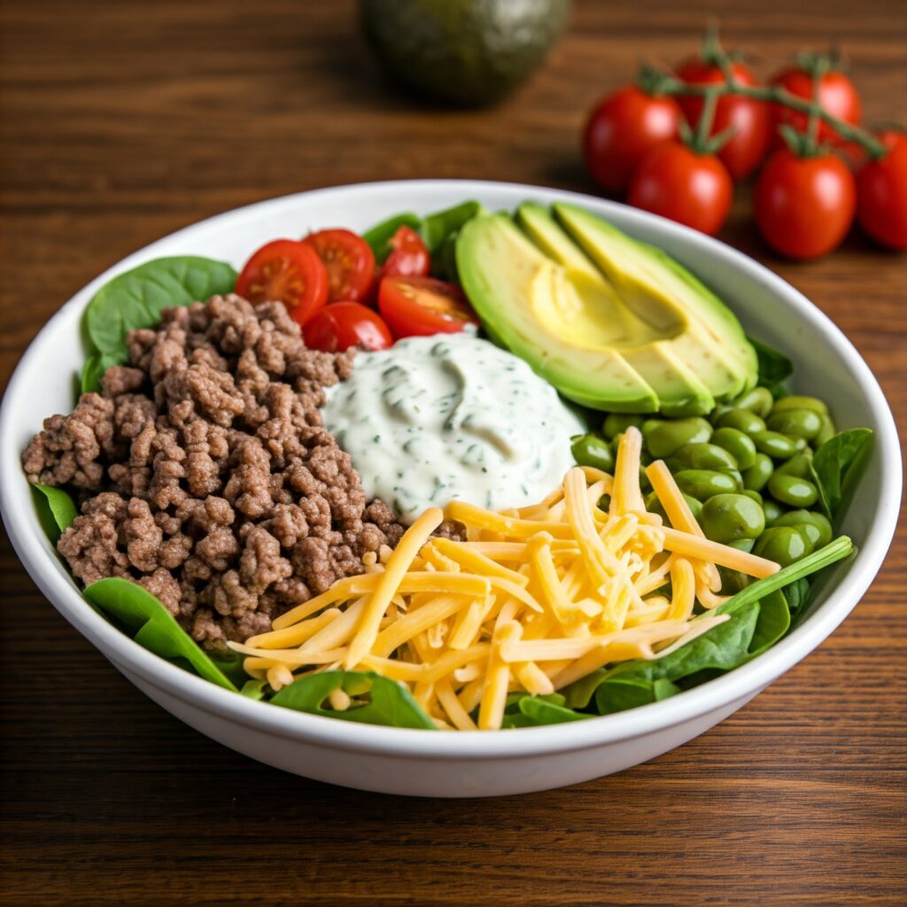 Burger bowl with fresh ingredients