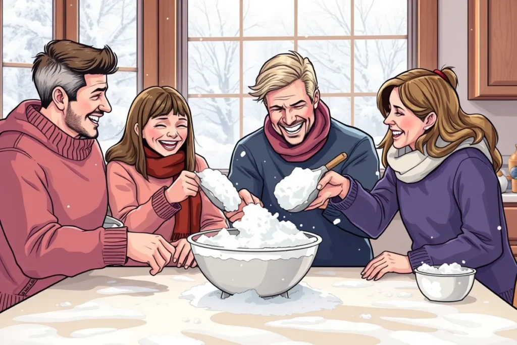 Family enjoying snow cream	