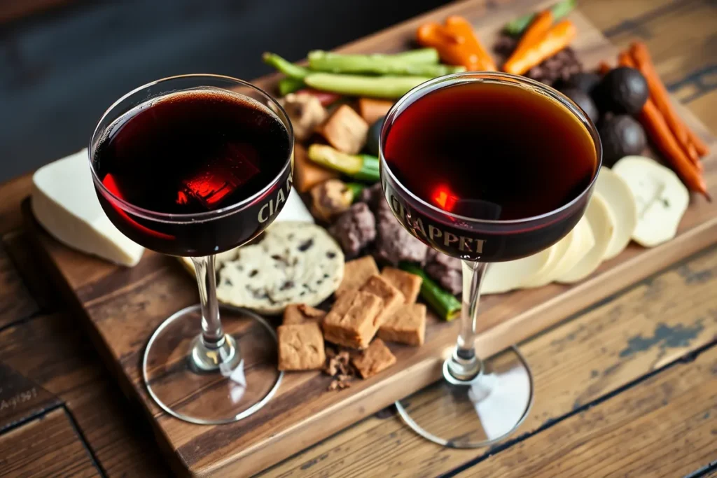 Black Manhattan with food pairing	