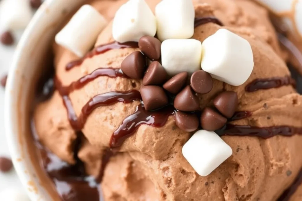 Chocolate snow cream with toppings	