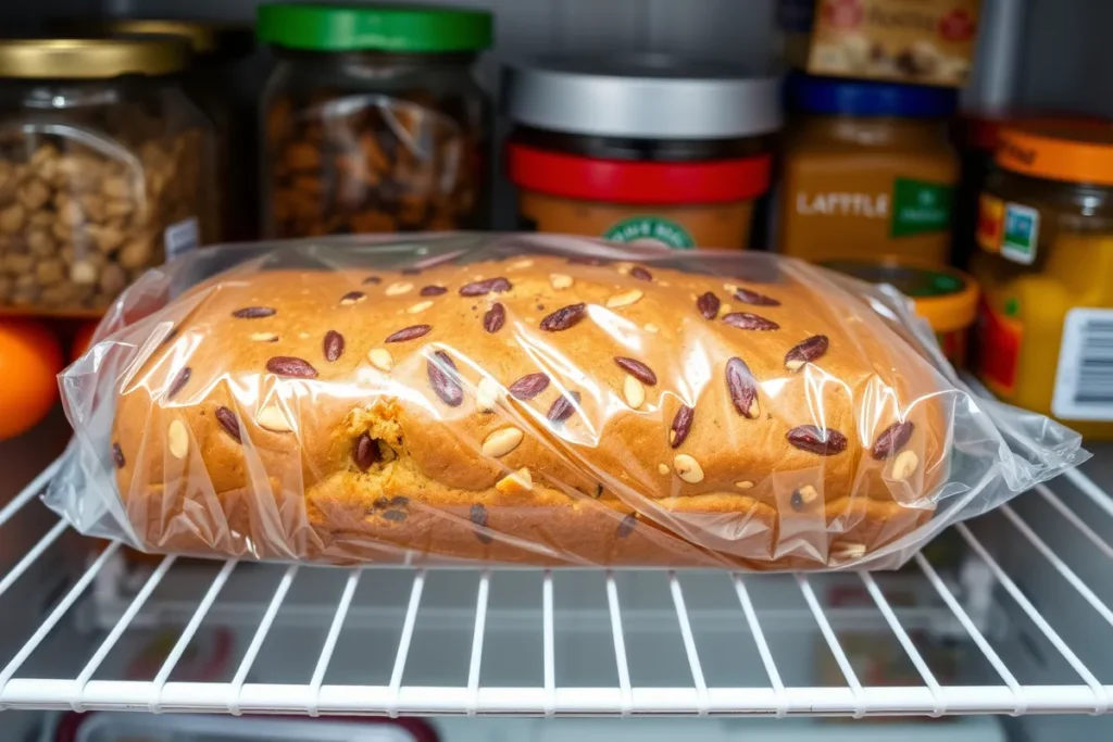 Fresh date nut bread in fridge