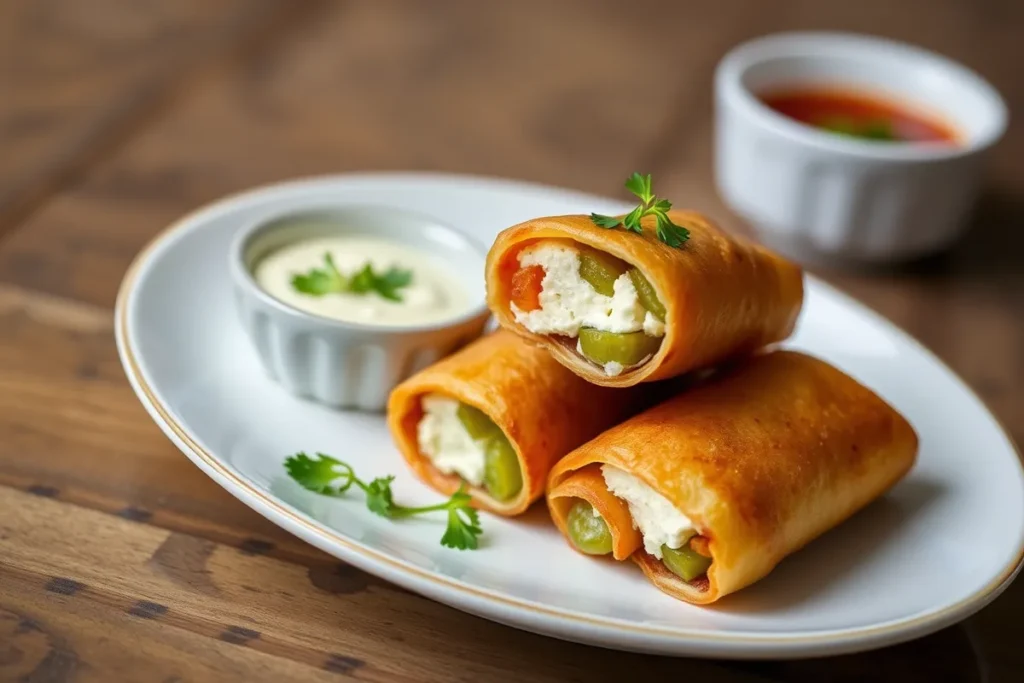 Egg roll wrapper goat cheese jalapeno recipe crispy rolls