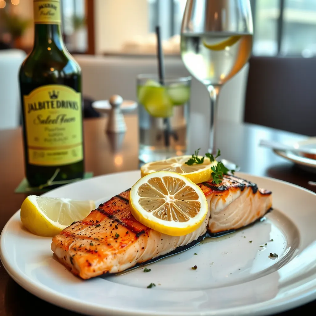 Grilled salmon with Jalbitedrinks liquor	