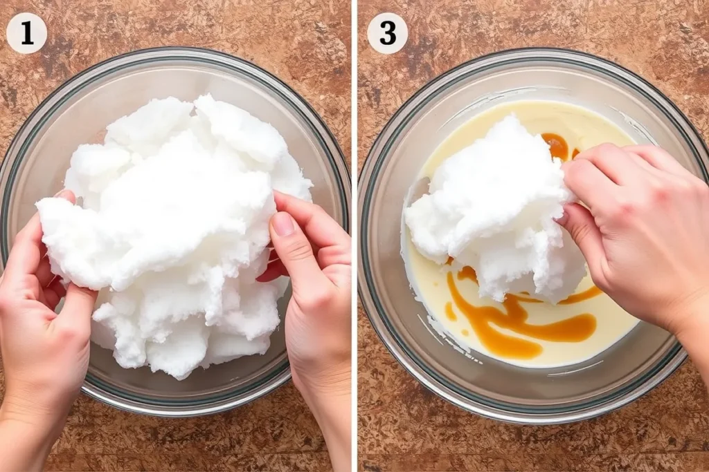 Mixing snow cream with ingredients	