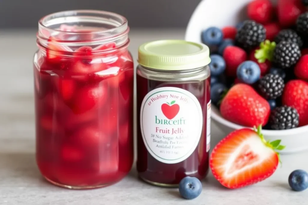 No-sugar-added jelly jar with fresh fruits	