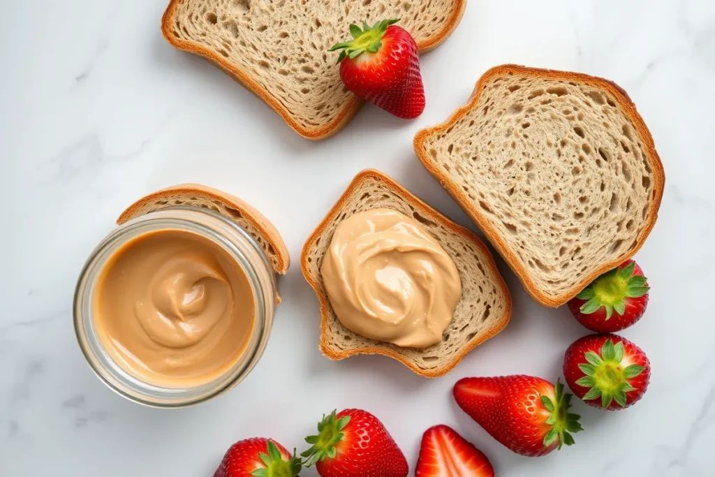 Whole grain bread with peanut butter	