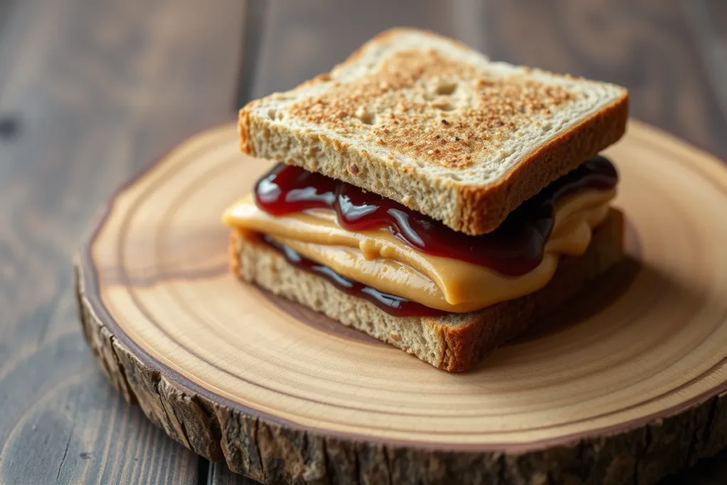 Peanut butter and jelly on whole grain bread