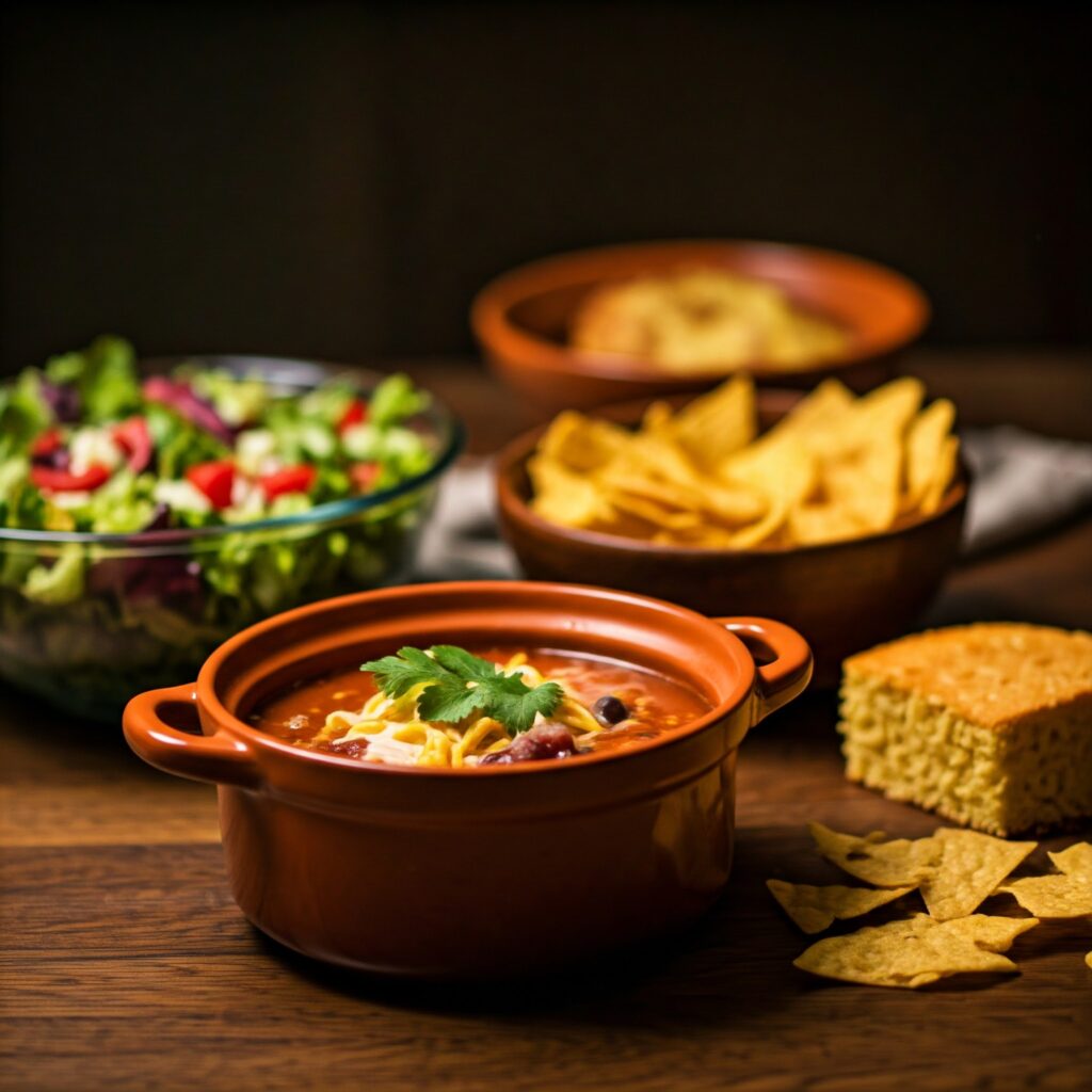 Taco soup Frios meal setup	