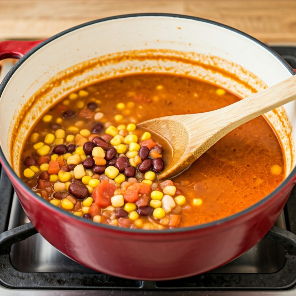 Simmering taco soup pot	