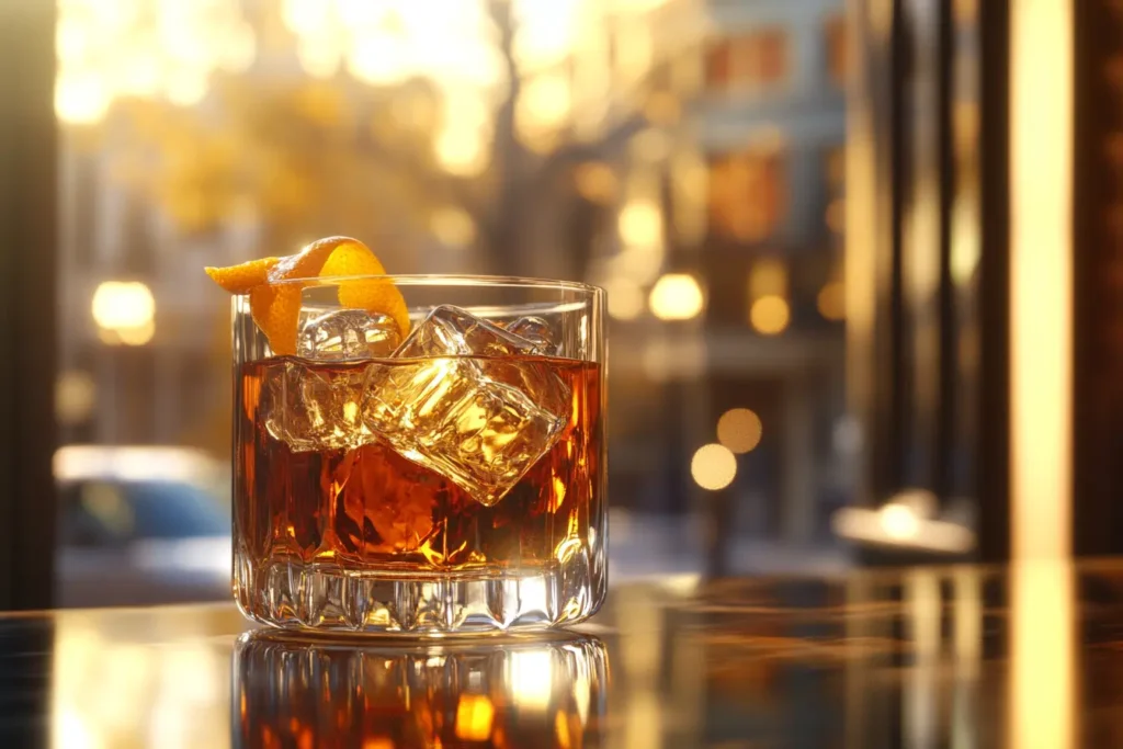 Maple Old Fashioned cocktail with orange peel