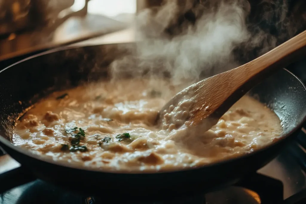 Cooking Rigatoni alla Grassa Sauce on Stove	