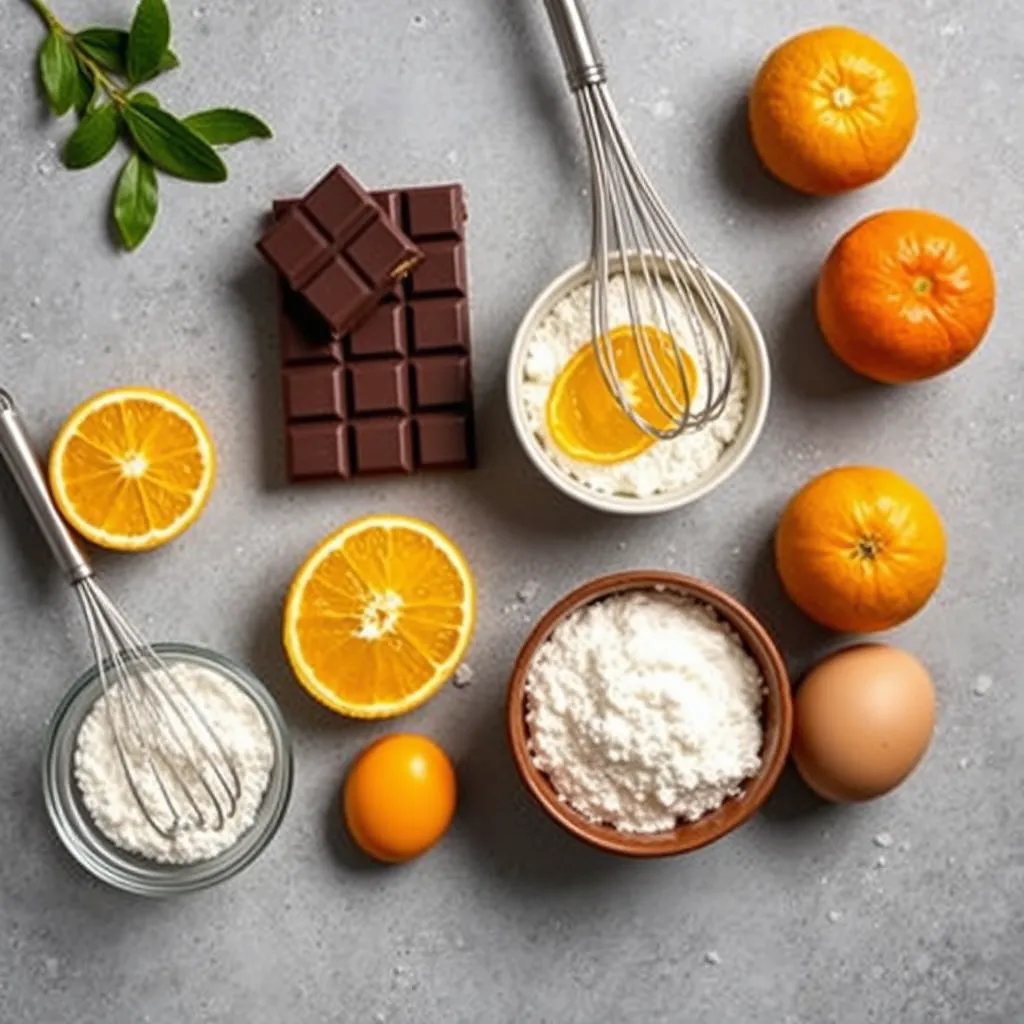 Baking ingredients for chocolate almond cake	