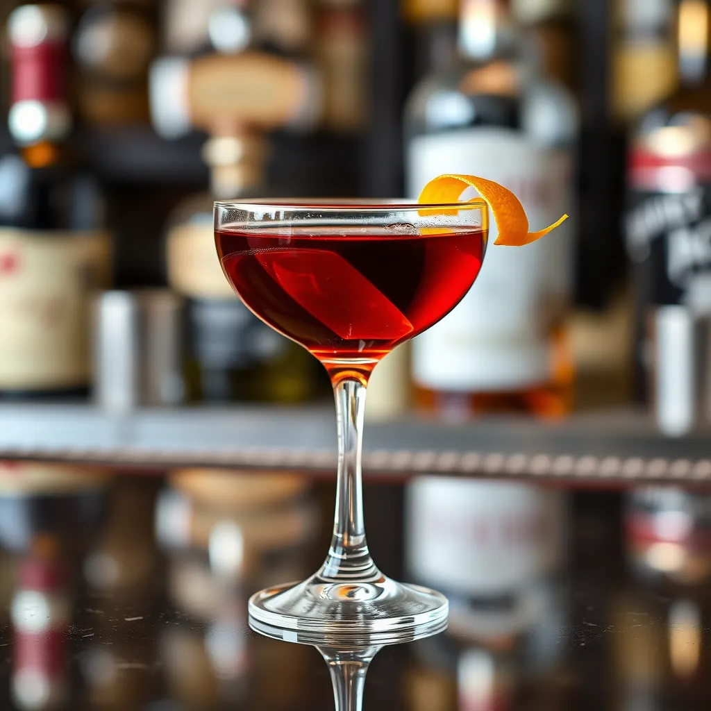 Classic Black Manhattan cocktail close-up	