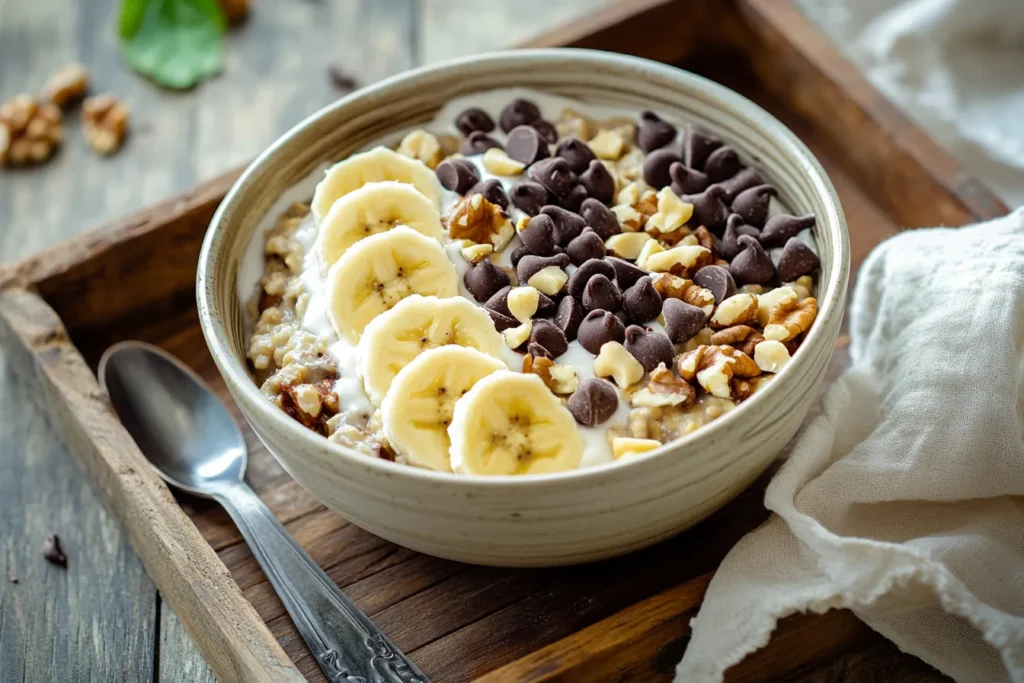 Banana split breakfast bowl with oats