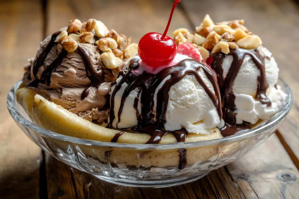 Banana Split Bowls with toppings