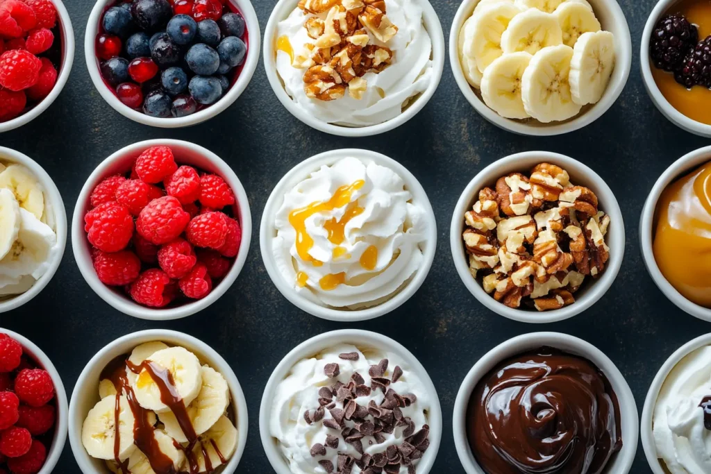 Banana split toppings selection	