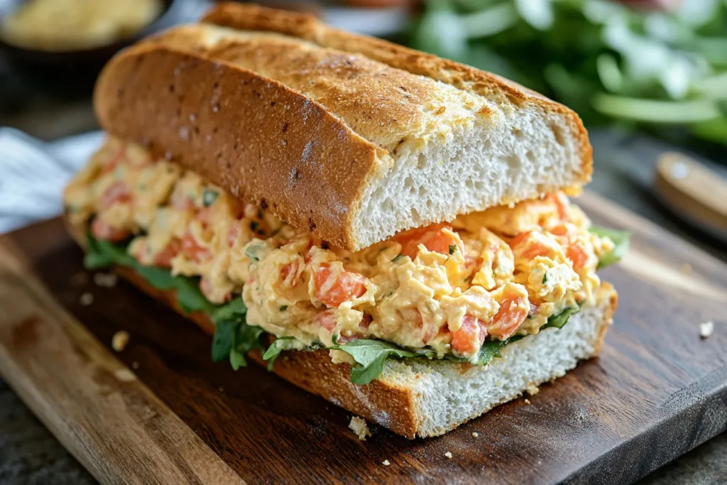 Masters Pimento Cheese Sandwich cut diagonally	